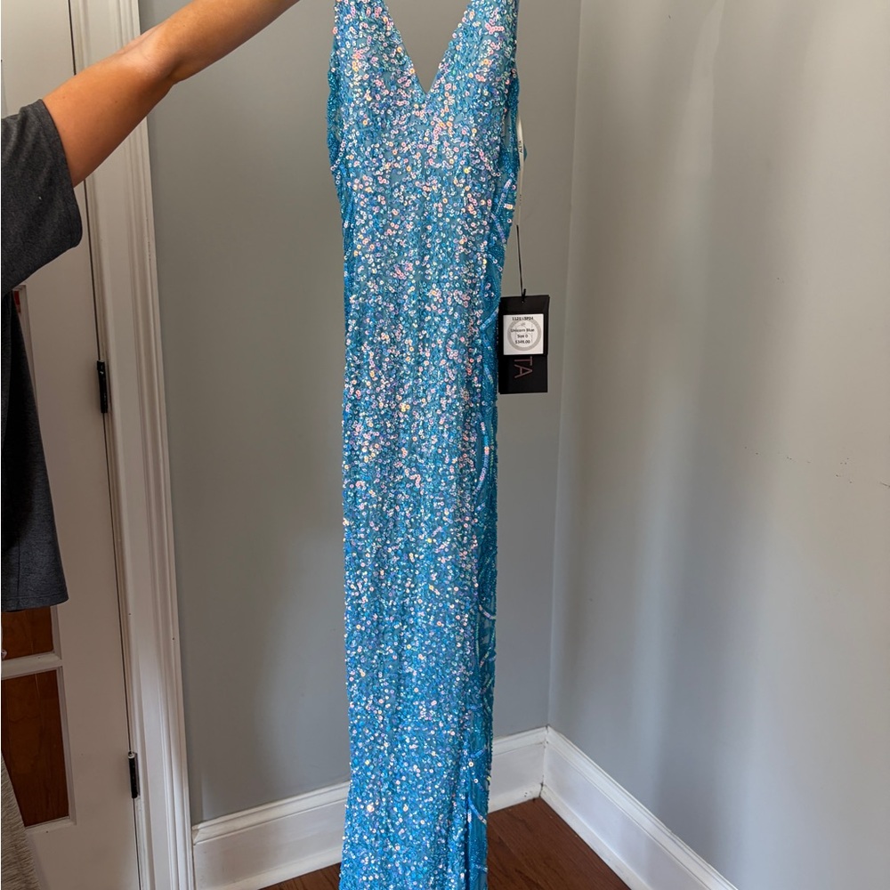 Elegant Blue Sequin Prom Dress
